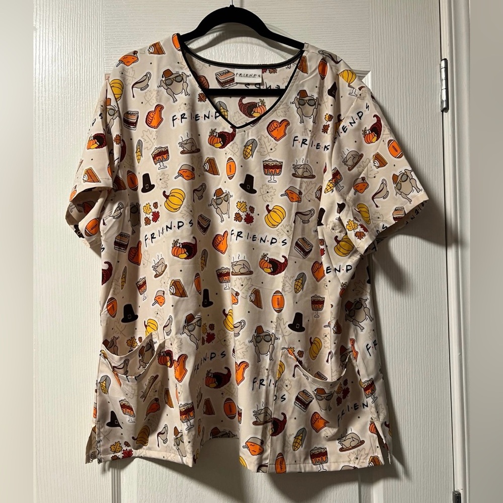 Friends Scrub Shirt Sz 3XL Thanksgiving
